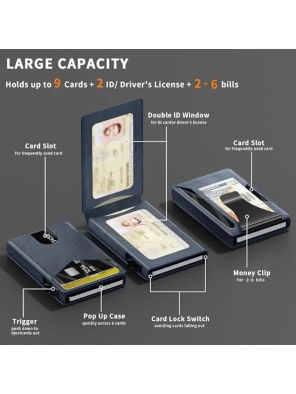 Compact RFID Blocking Wallet for Men | Metal Pop-Up Card Holder & Money Clip